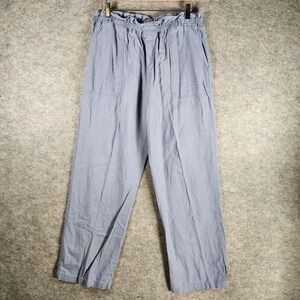 LOVE TREE Women's Linen Blend Paperbag Waist Wide Leg Pants Blue Size Large